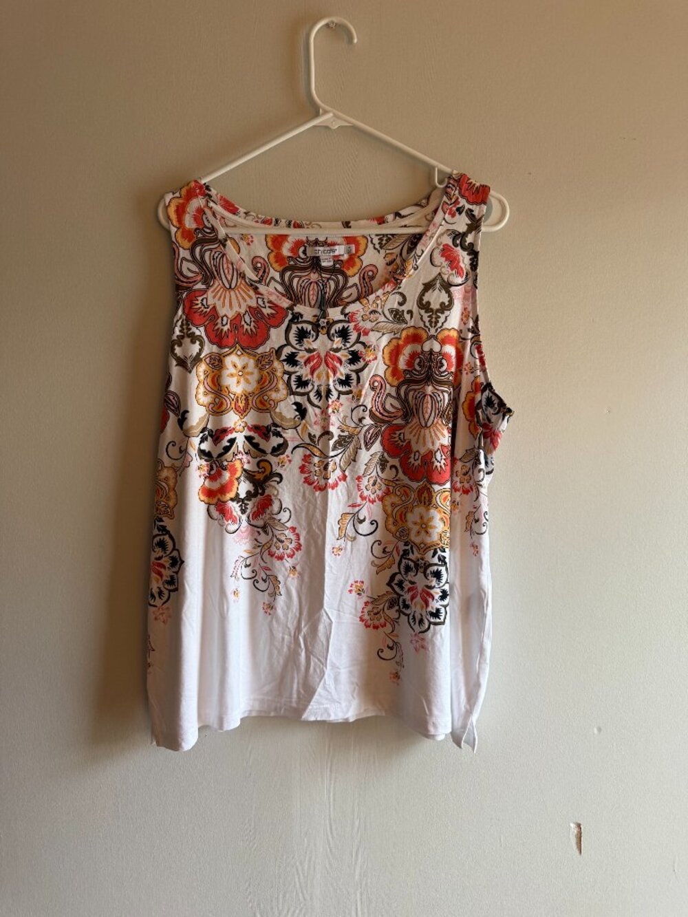 Chico's Orange Brown Paisley Print Scoop Neck Tank Top Size 4 XXL